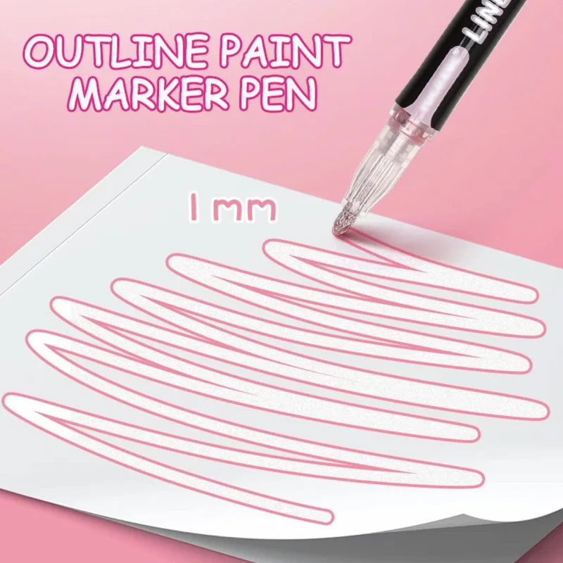 Dubbele Lijn Contour Pen | Metallic Fluorescerende Stiften, DIY & Wenskaarten Kleurset voor Kinderen