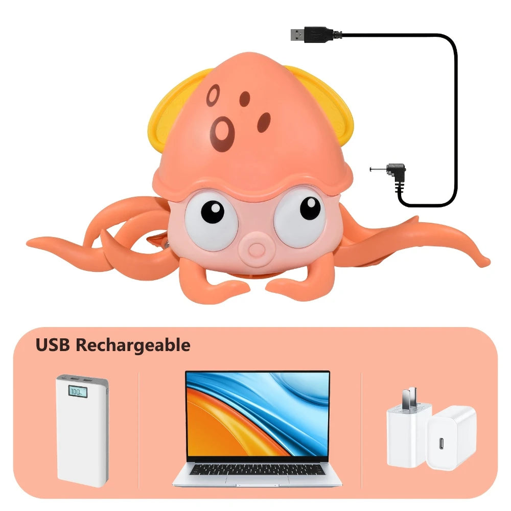 Interactieve Ontsnappende Octopus/Krab | Elektronisch Muziekspeelgoed voor Baby’s, Bewegend Speelgoed met Licht & Geluid