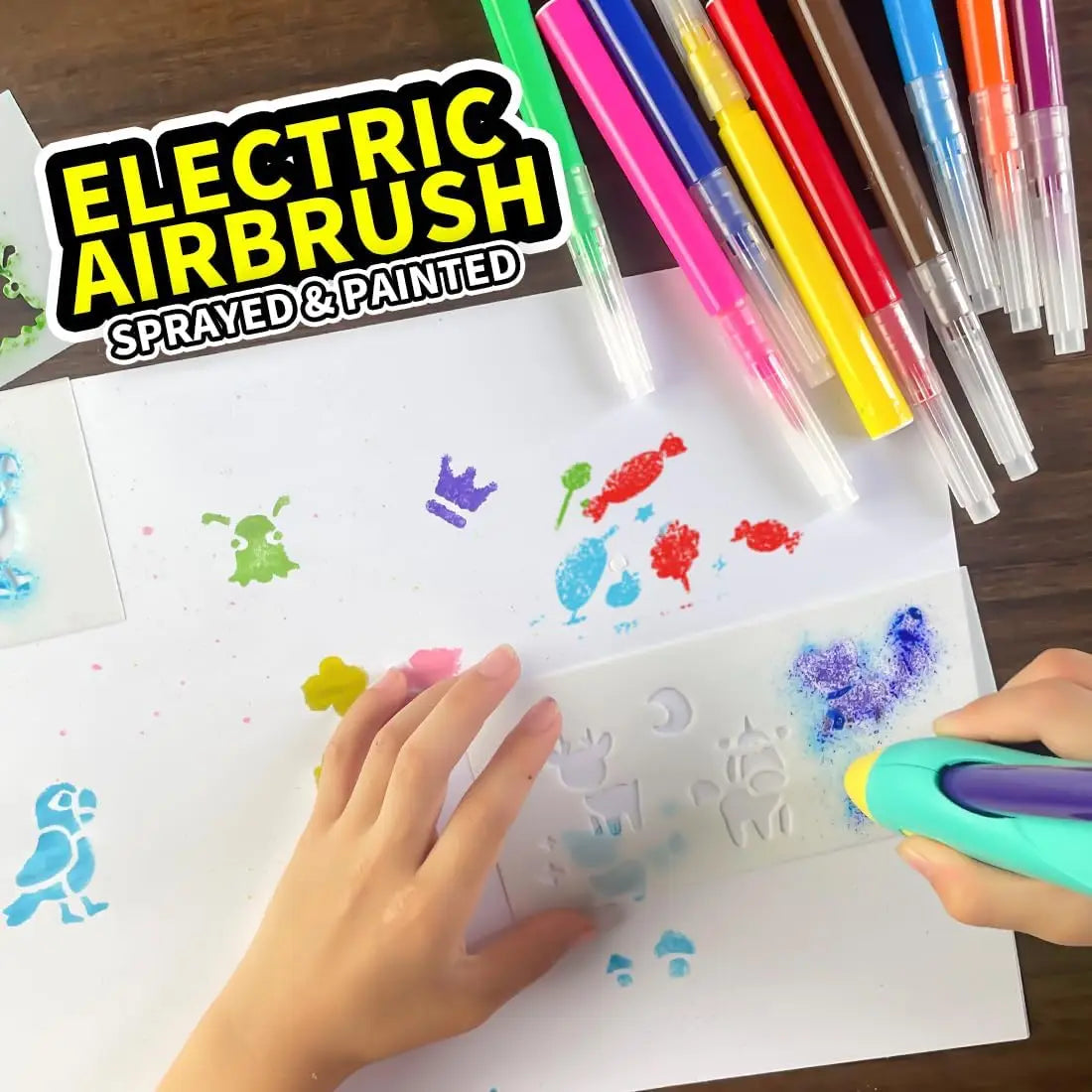 Elektrische Verfspuitpen voor Kinderen | 12 Kleuren Uitwasbare Markers voor Creatieve Kunst