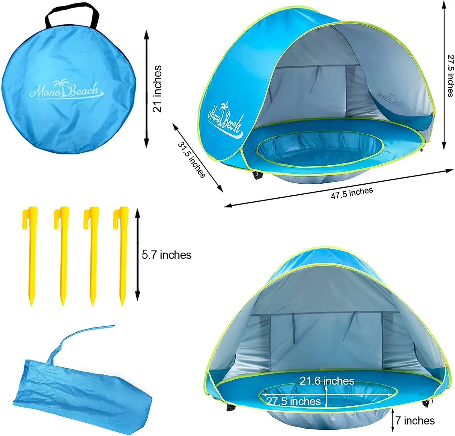 Baby Strandtent met UV-Bescherming & Opvouwbaar Zwembad | Veilige Zomerspeeltent voor Peuters