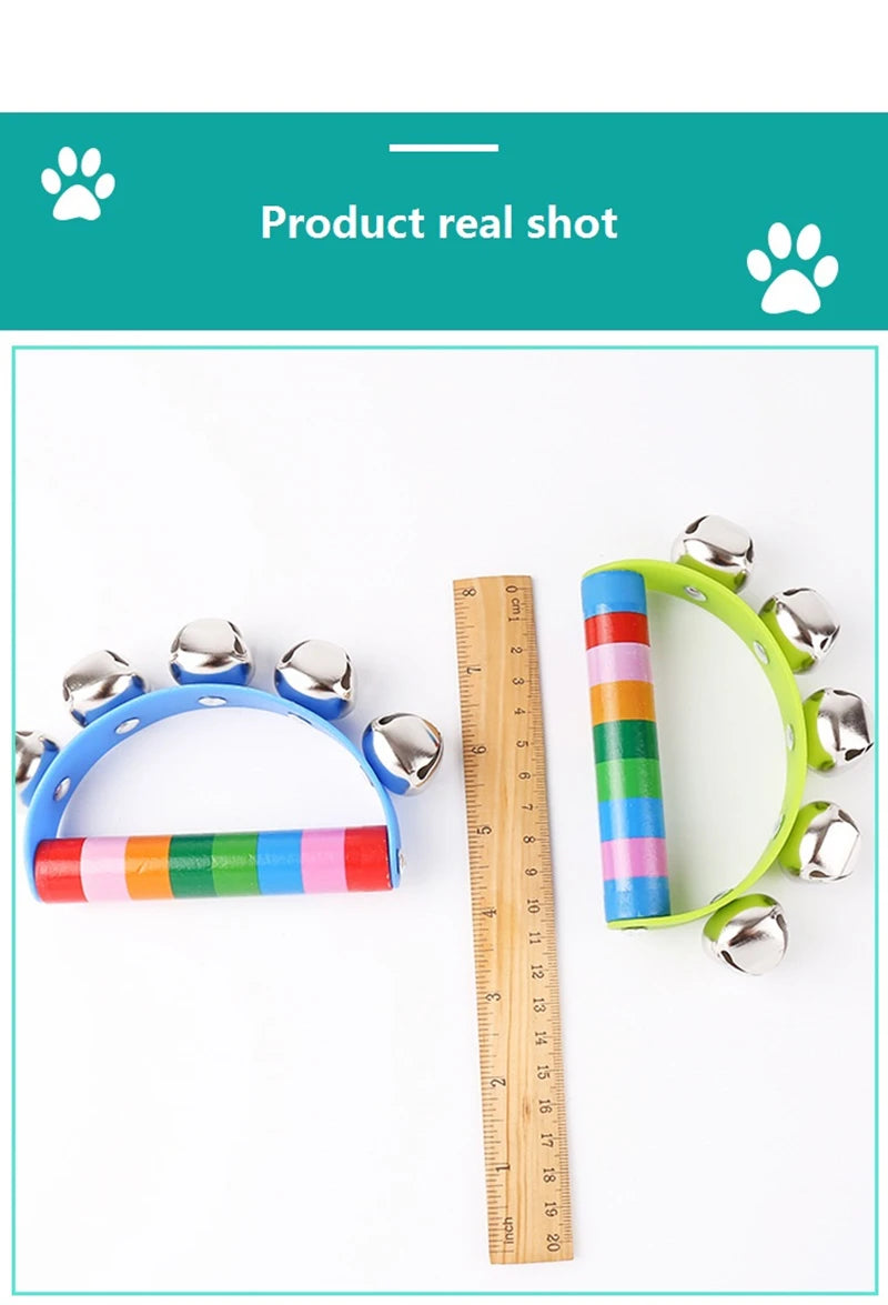 Houten Baby Rammelaar met 5 Belletjes | Regenboog Handrammelaar, Educatief Speelgoed voor Peuters