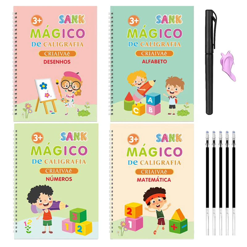 Magisch Schrijfboek Portugees | Montessori Herbruikbaar Kalligrafie Oefenboek voor Kinderen
