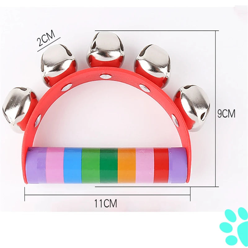 Houten Baby Rammelaar met 5 Belletjes | Regenboog Handrammelaar, Educatief Speelgoed voor Peuters