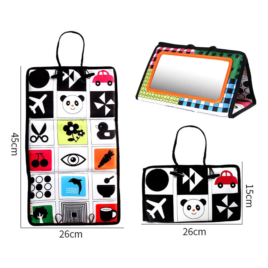 Opvouwbaar Babyboek met Spiegel – Activiteitenboekje voor Buiktijd & Visuele Ontwikkeling | Eerste Speelgoed Cadeau voor Pasgeborenen