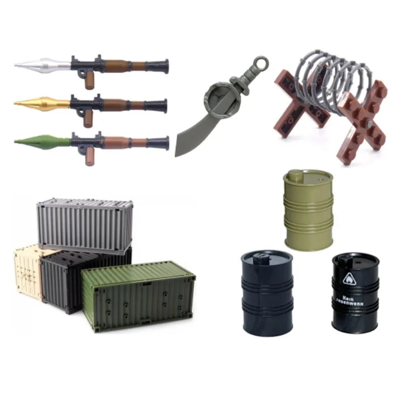 Kinderen Bouwstenen Speelgoed | Container, Blokkade, Olievat, Raketwerper, Militaire Scene Wapen Tas Accessoires