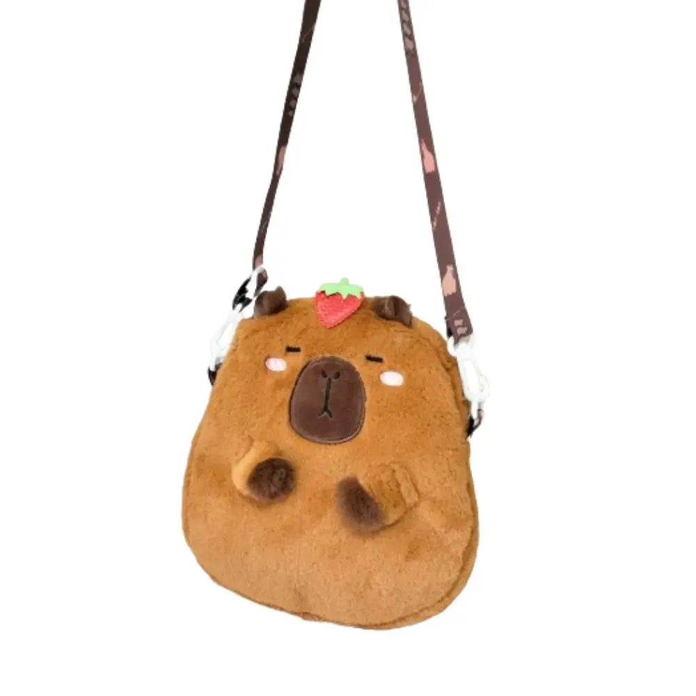 Dieren Cartoon Capibara Pluchen Schoudertas | Grote Capaciteit Rits | Capibara Crossbody Tas Mode Katoenen Cartoon Handtas