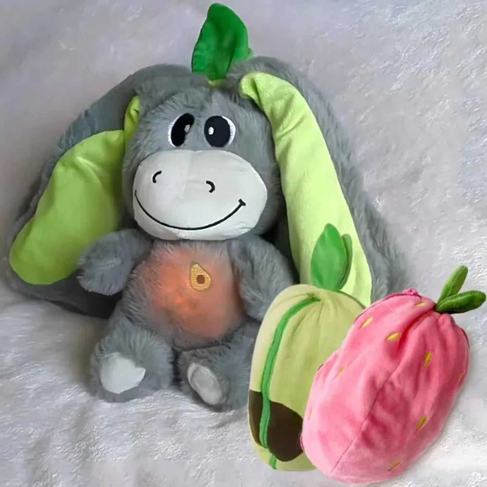 Pluche Ademend Slaappopje met Bewegende Lichten | 32cm Babyknuffel Donkey, Comfortspeeltje voor Kleintjes