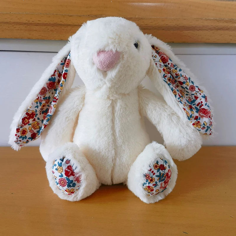 25cm Superzachte Konijn Knuffel | Schattig Pluche Konijntje met Bloemige Oren, Geschenk voor Meisjes