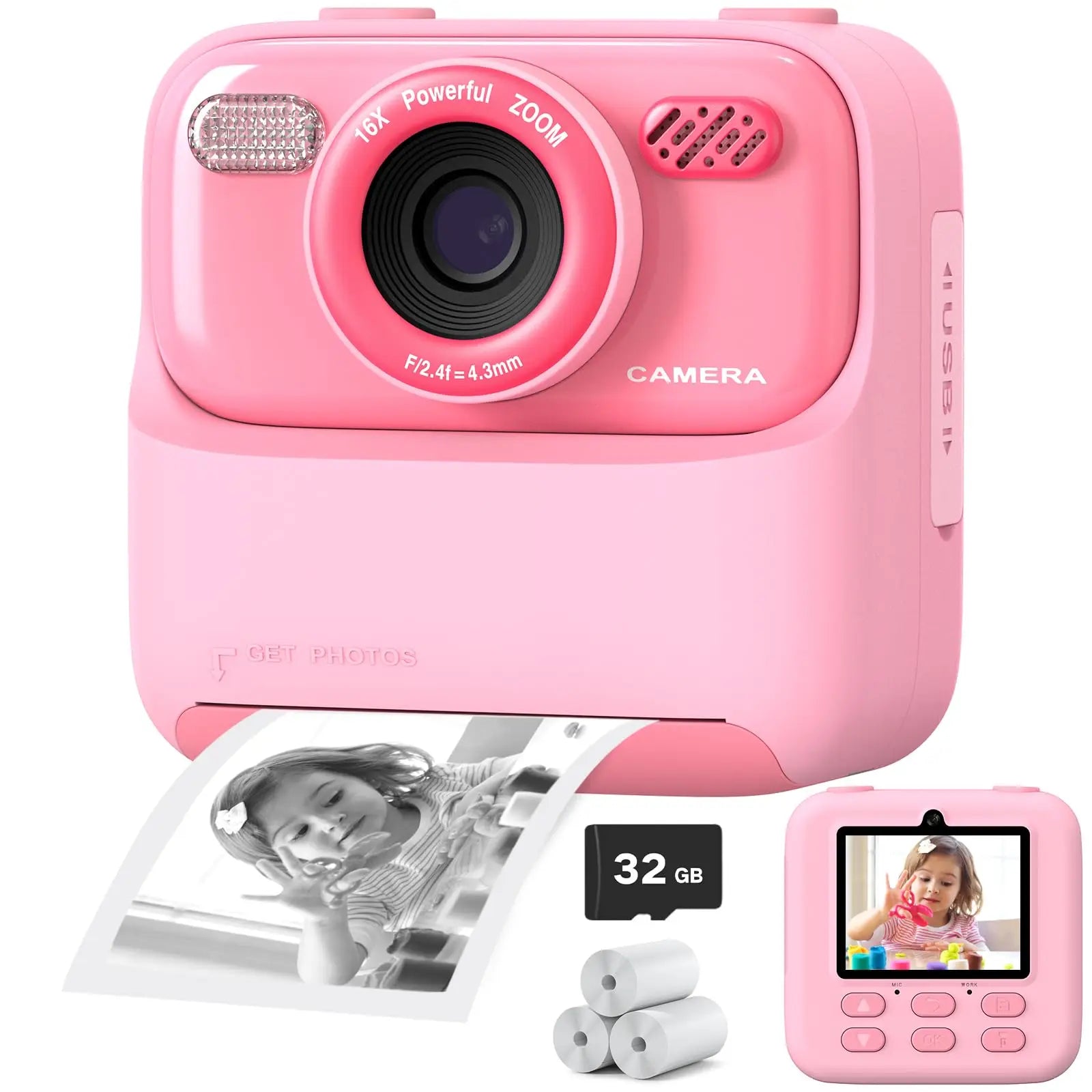 Kids Instant Camera - 1080P HD Selfie Digitale Camera Met 32G Print | Kerst- en Verjaardagscadeau