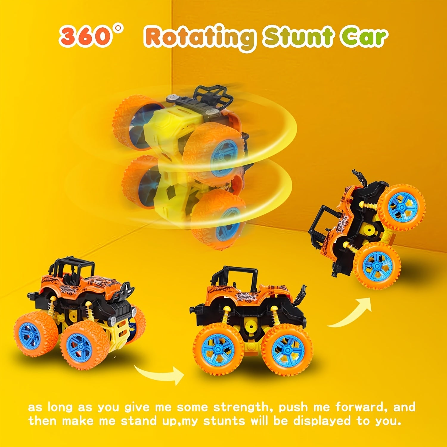 4x Wrijvingsmonstertrucks | Push & Go Inertia Auto’s met 360° Rotatie, Cadeau 3+ Jaar