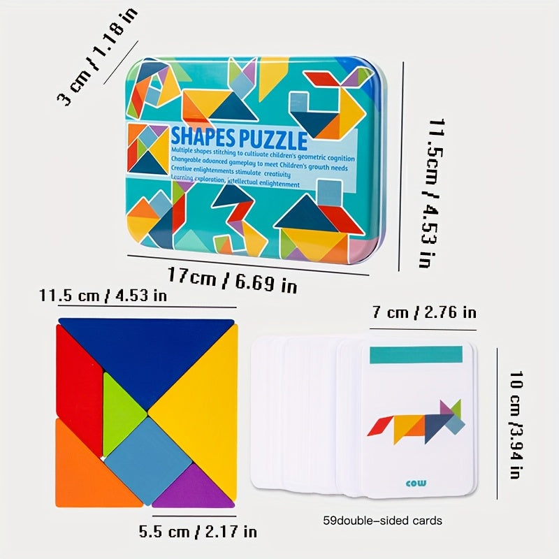 Houten Tangram Puzzel | Kleurrijk Educatief Meetkundespel | Halloween/Kerst/Thanksgiving Cadeau