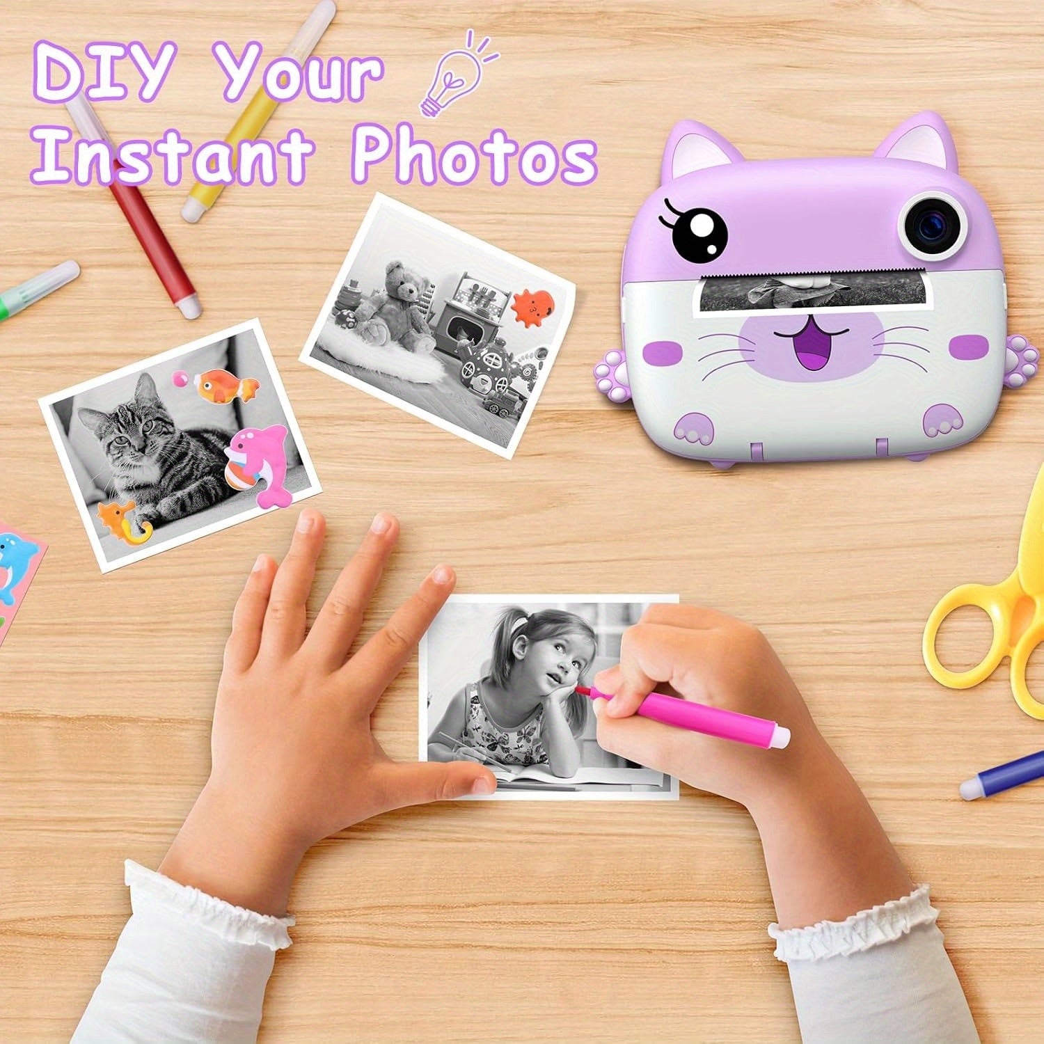 Kinder instantcamera|Selfie & printcamera met papier en 32GB kaart