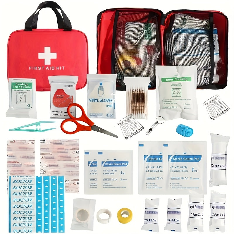 Uitgebreide Draagbare EHBO-Kit voor Outdoor Activiteiten - Complete Eerste Hulp Verbanddoos voor Kamperen, Wandelen en Reizen - Noodpakket met Schaar en Pincet