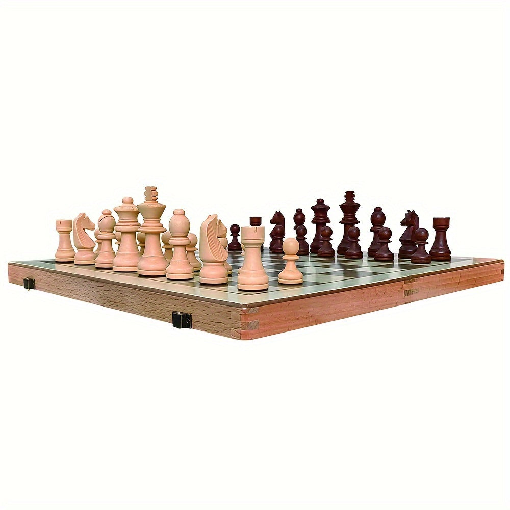 30.5 cm Groot Houten Schaak- en Damspel – Opvouwbaar Strategie Bordspel met Luxe Opbergdoos