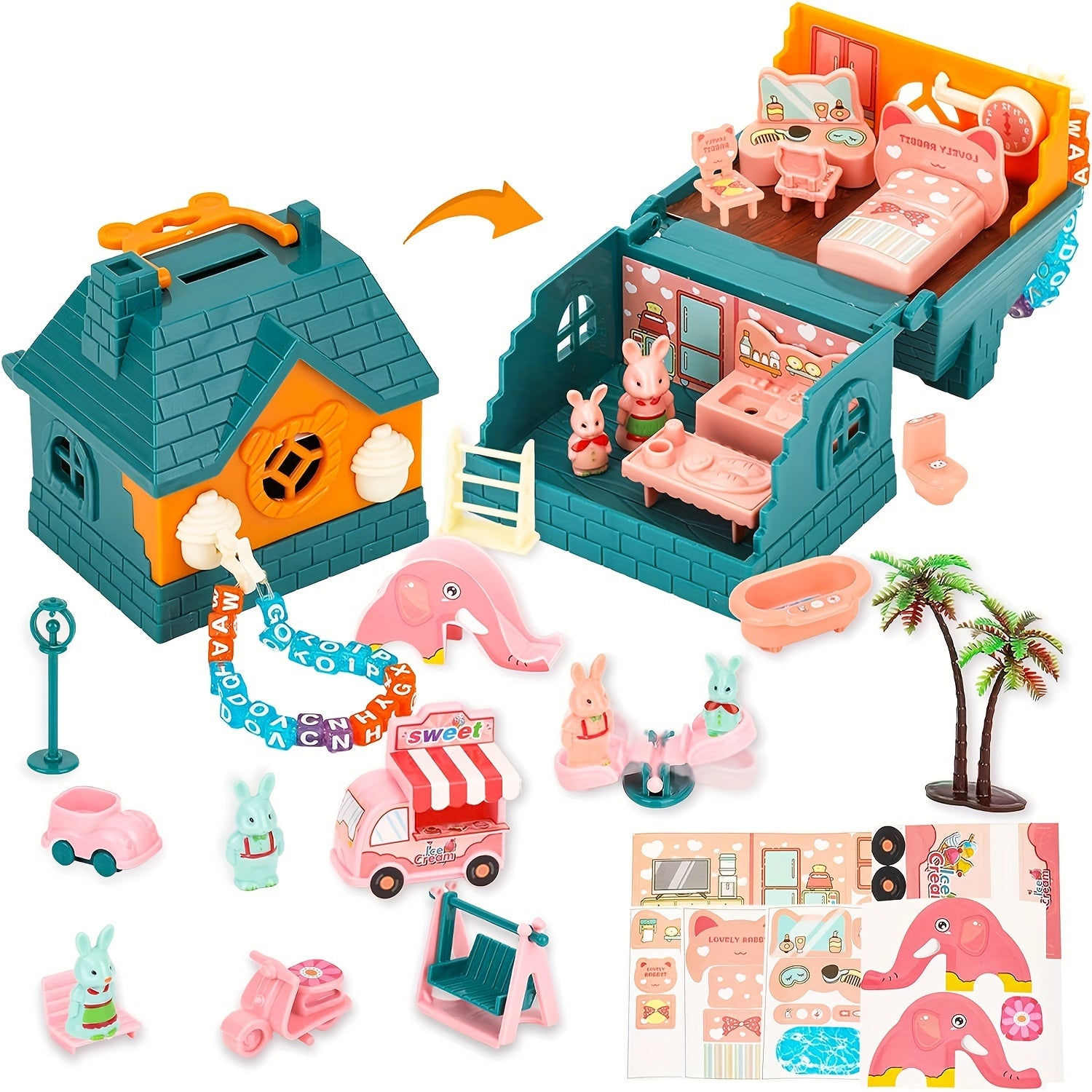 Schattig Konijnenhuis Speelset | Vouwbaar Plastic Konijnenspeelgoed – Interactief & Educatief Rollenspel voor Peuters