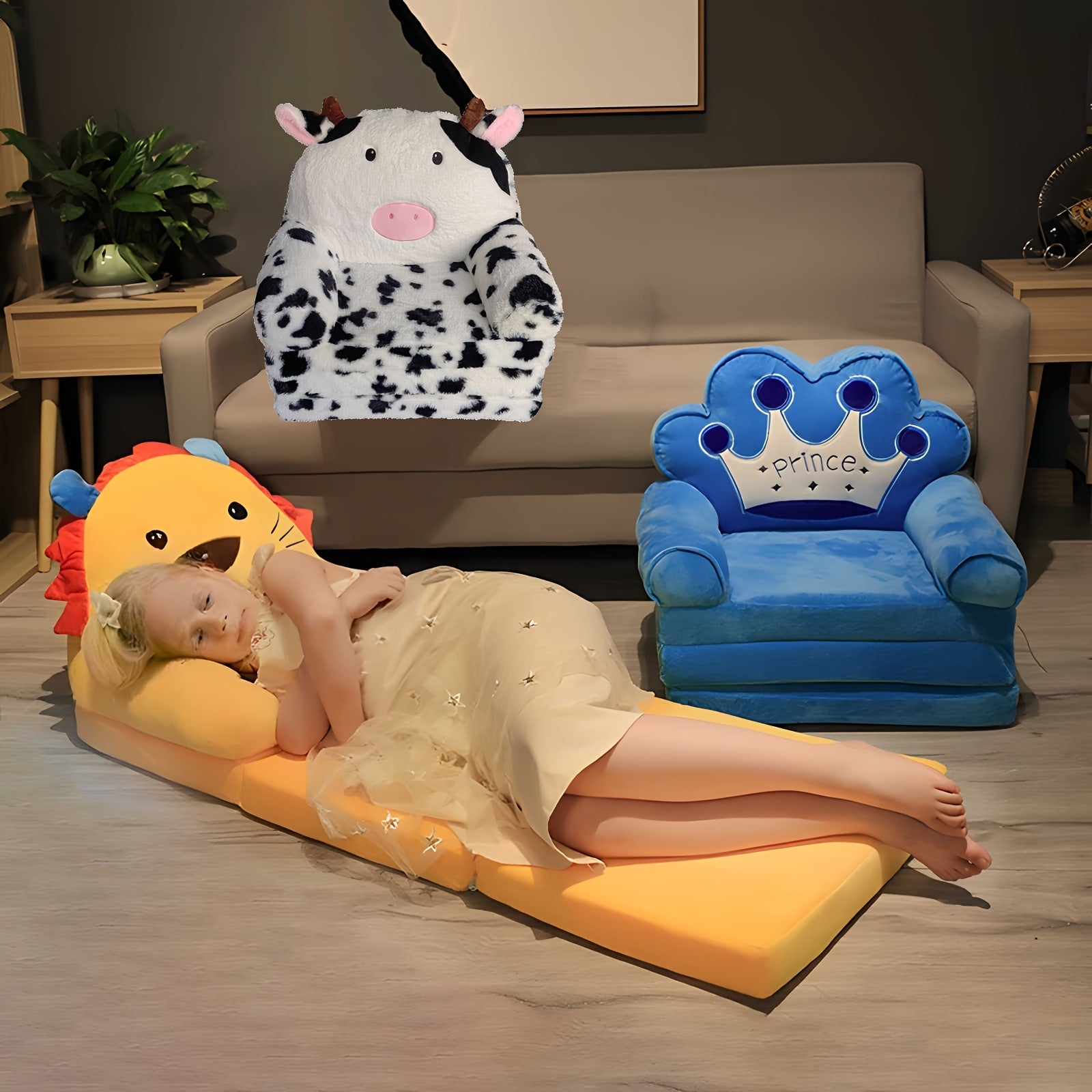 Opvouwbare Dierenstoel voor Kinderen | Makkelijk Schoon te Maken & Wasbare Hoes, Gewatteerde Pluche Zitting voor Peuters van 3-8 Jaar