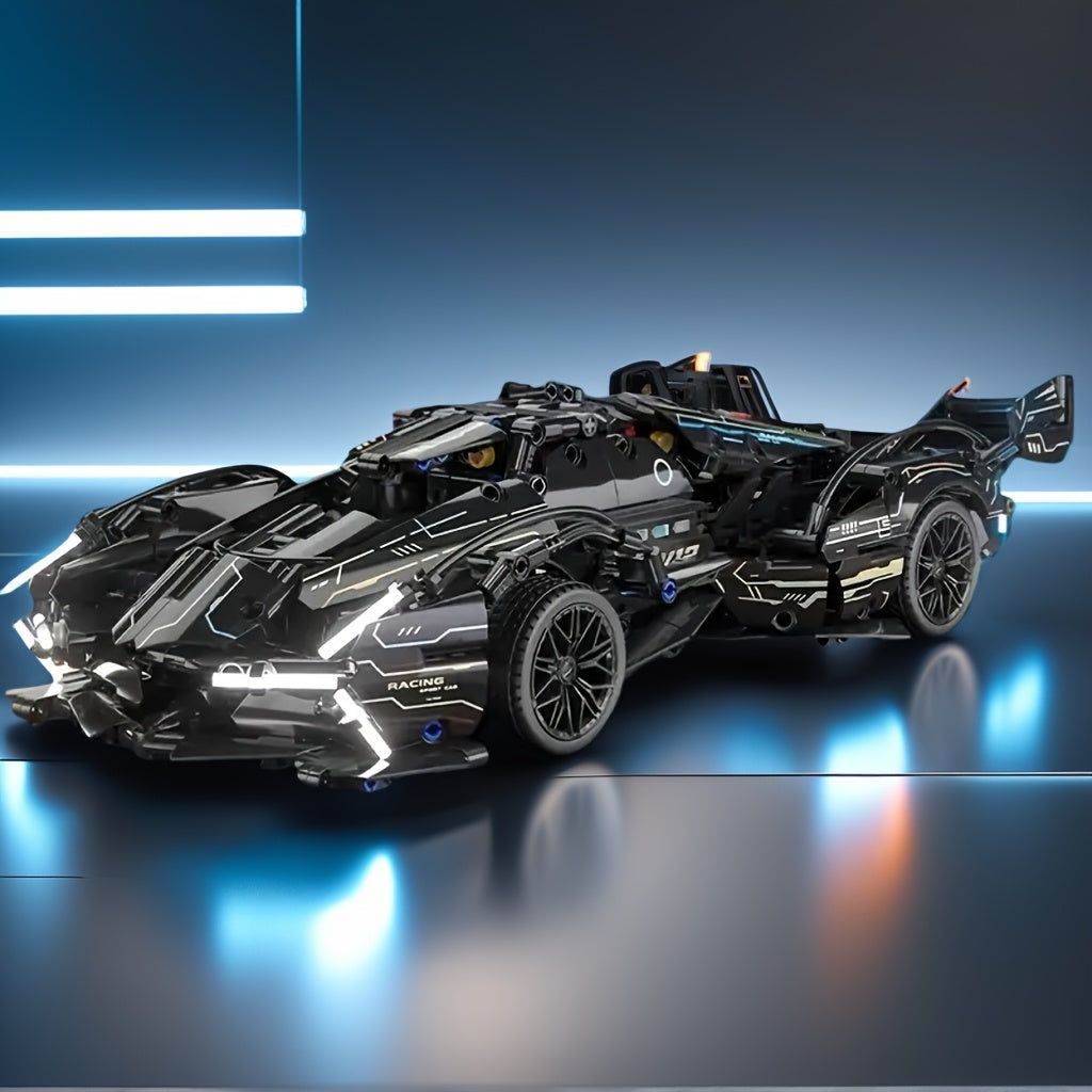DIY Bouwset 1330 Stuks – Zwarte Sportauto in Blokken, Racewagen voor Kinderen & Volwassenen, Cadeau voor Kerst & Verjaardag