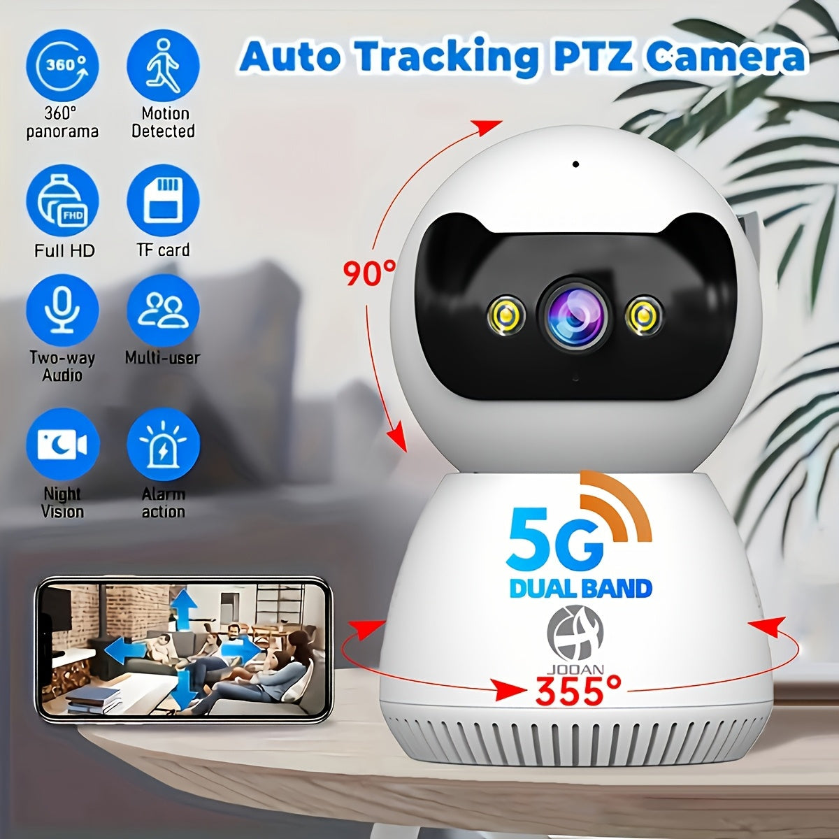 1080P Beveiligingscamera | Draaibaar PTZ, Nachtzicht, Bewegingsdetectie, App Control