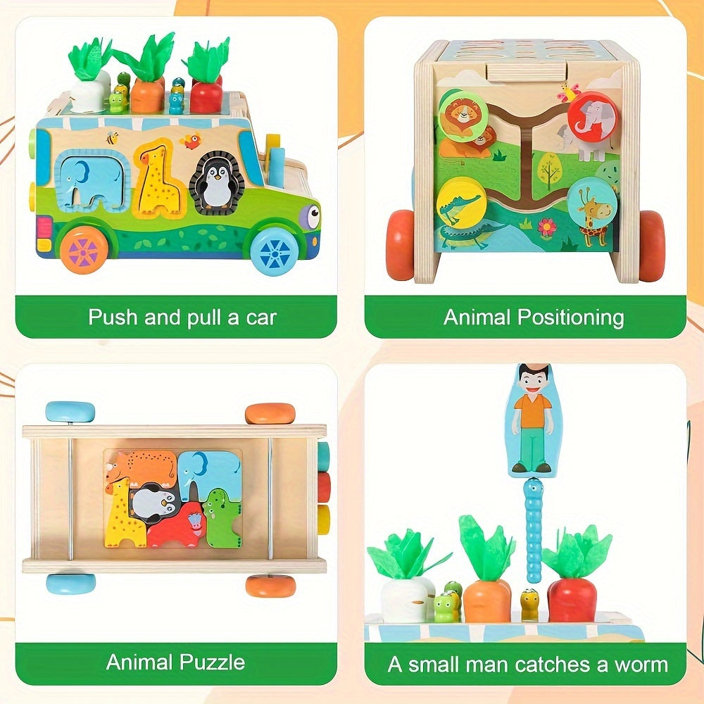 Houten Sorteer- en Stapelset | Carrots en Dieren Speelgoed voor Baby’s (0-3 Jaar)