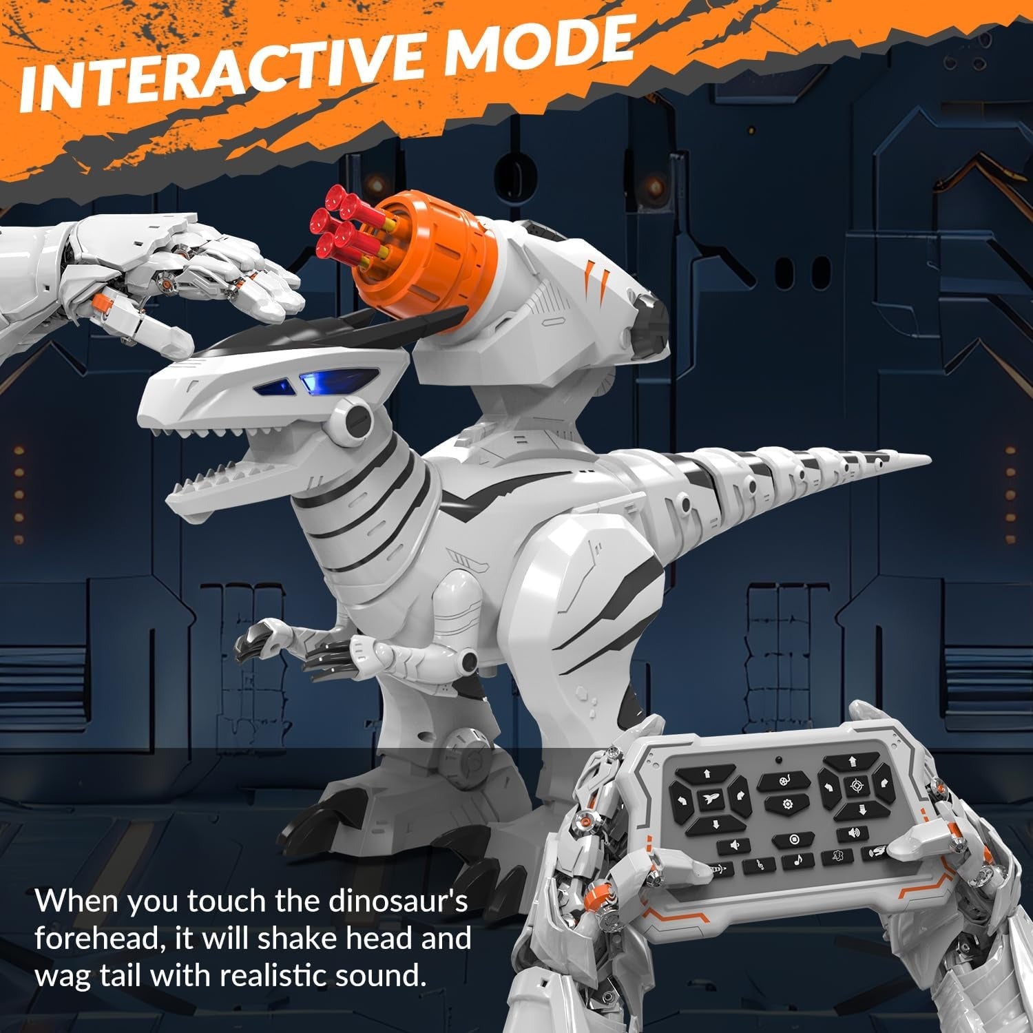 Interactieve afstandsbediening Robot Dinosaurus - Programmeerbaar speelgoed met aanraaksensor, LED-ogen & muziek | Spelenderwijs leren kinderen