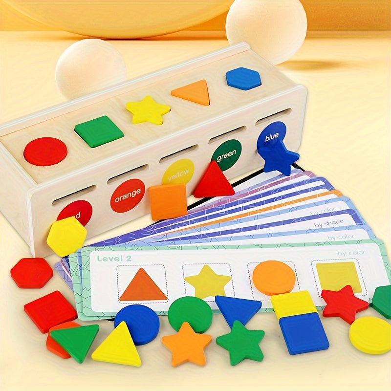 Houten Kleur- en Vormen Sorteerbox | Vroege Educatie Bouwblokken Puzzels voor Kinderen van 1-3+ Jaar