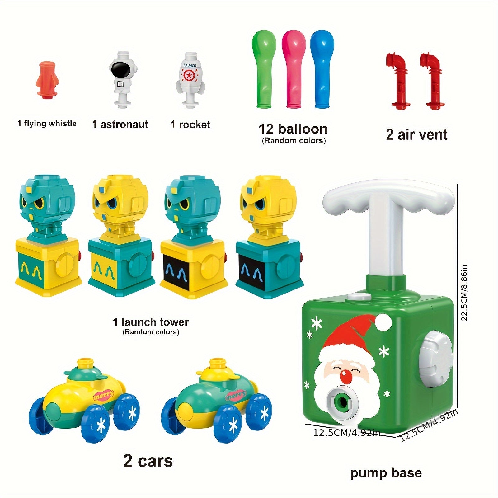 Cadeauset voor Kerst en Thanksgiving - Aerodynamische Ballonauto met Santa Claus Thema, Educatief Ballonpuzzel Speelgoed voor Kleuters, Inclusief Ballonvlieger en Handlanceerder