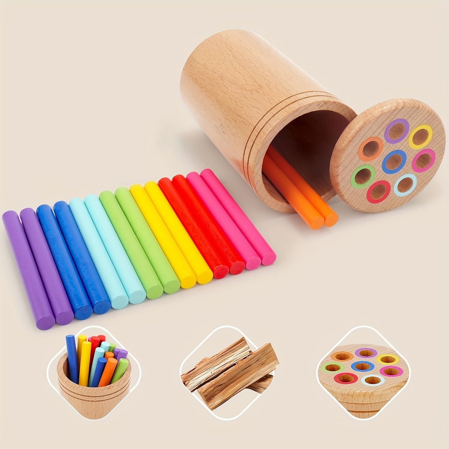 1 Stuk Houten Kleurensorteer Sticks | Educatief Speelgoed voor Peuters (3-6 Jaar)