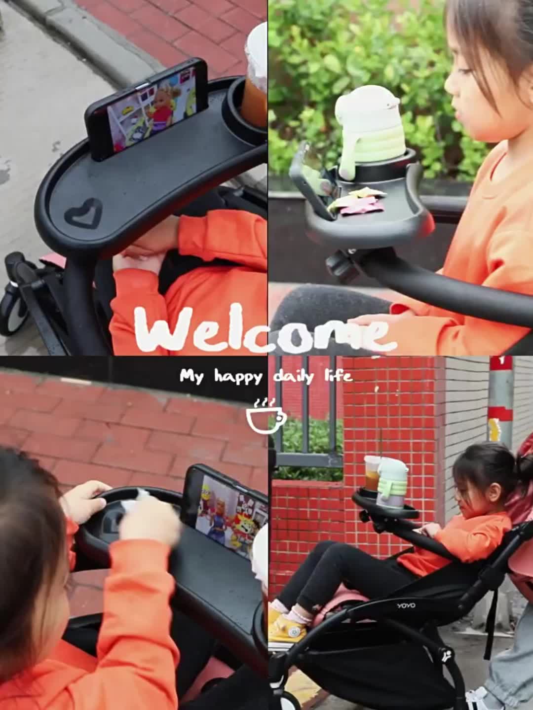 3-in-1 Kinderwagenbekerhouder | Universele Kinderwagenaccessoires met Telefoonhouder en Snacklade