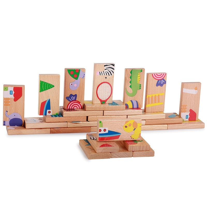 28-delige Dieren Domino Set | Houten Educatief Spel voor Kinderen, Feestdagencadeau