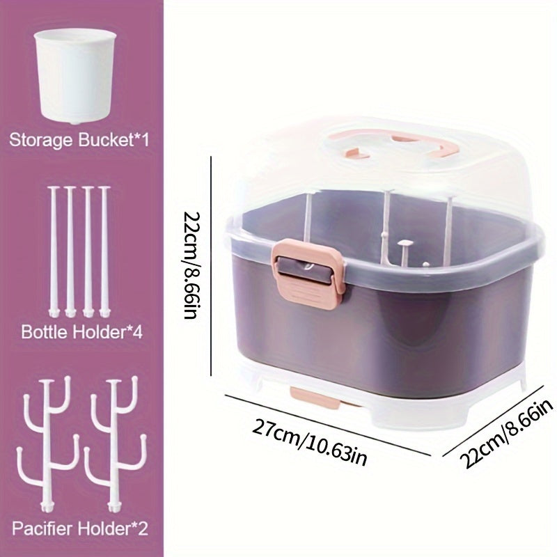 Grote Capaciteit Fleshouder Opbergdoos | Bestek Droogrek en Opbergruimte Draagbaar en Ruim met Deksel voor Thuis, Keuken