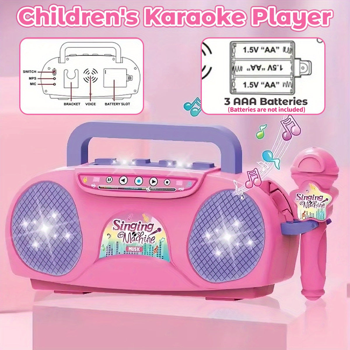 Zingende Ster Karaoke Microfoon Set met Lichteffecten | Educatief Muziekinstrument Speelgoed van ABS-Materiaal, Voor Leeftijd 3+, Beschikbaar in Rood, Blauw, Roze