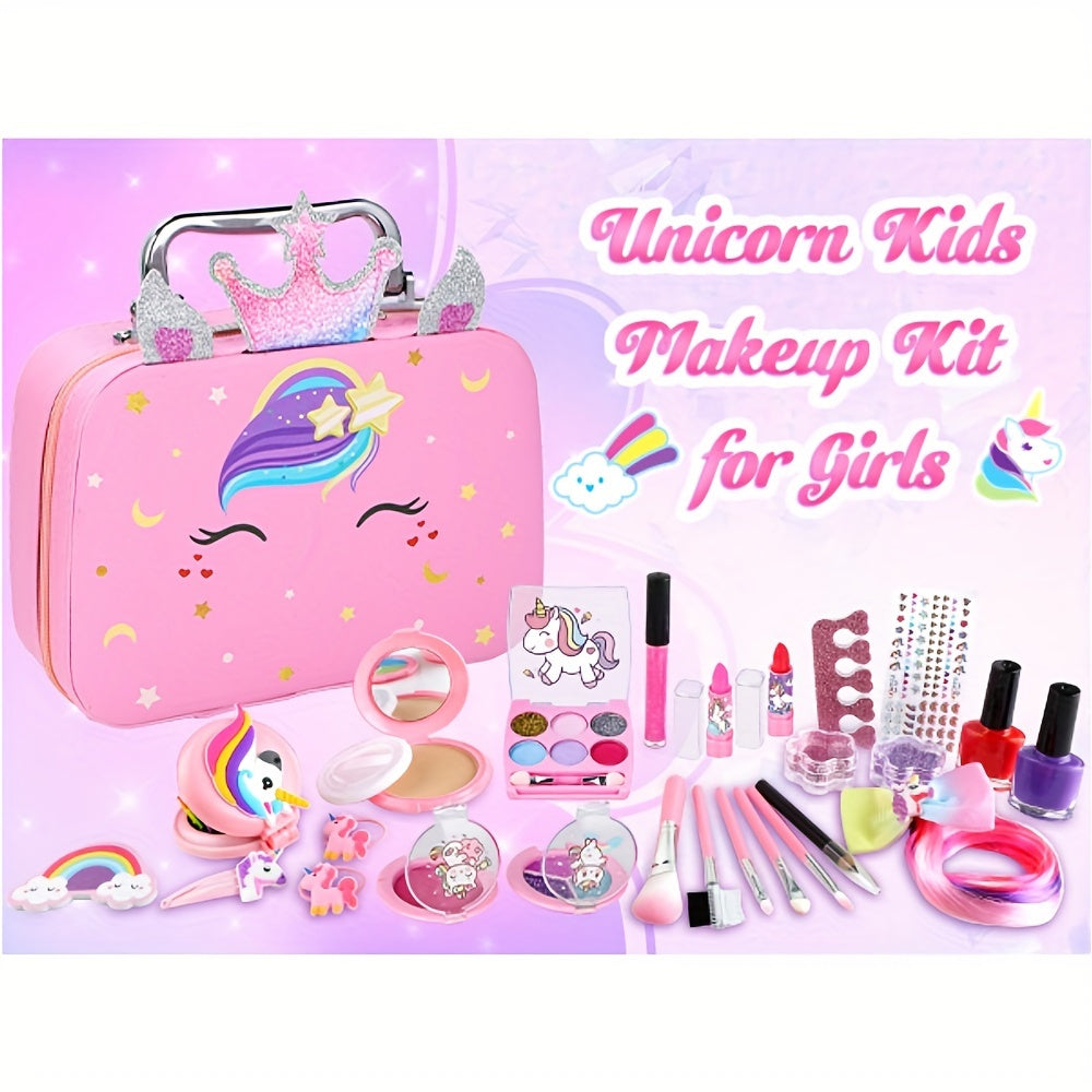 Make-up Set voor Kinderen - Afwasbare Make-up met Eenhoorn Tas - Voor Meisjes van 3 tot 12 Jaar - Ideaal voor Rollenspel & Verjaardags- of Kerstcadeaus