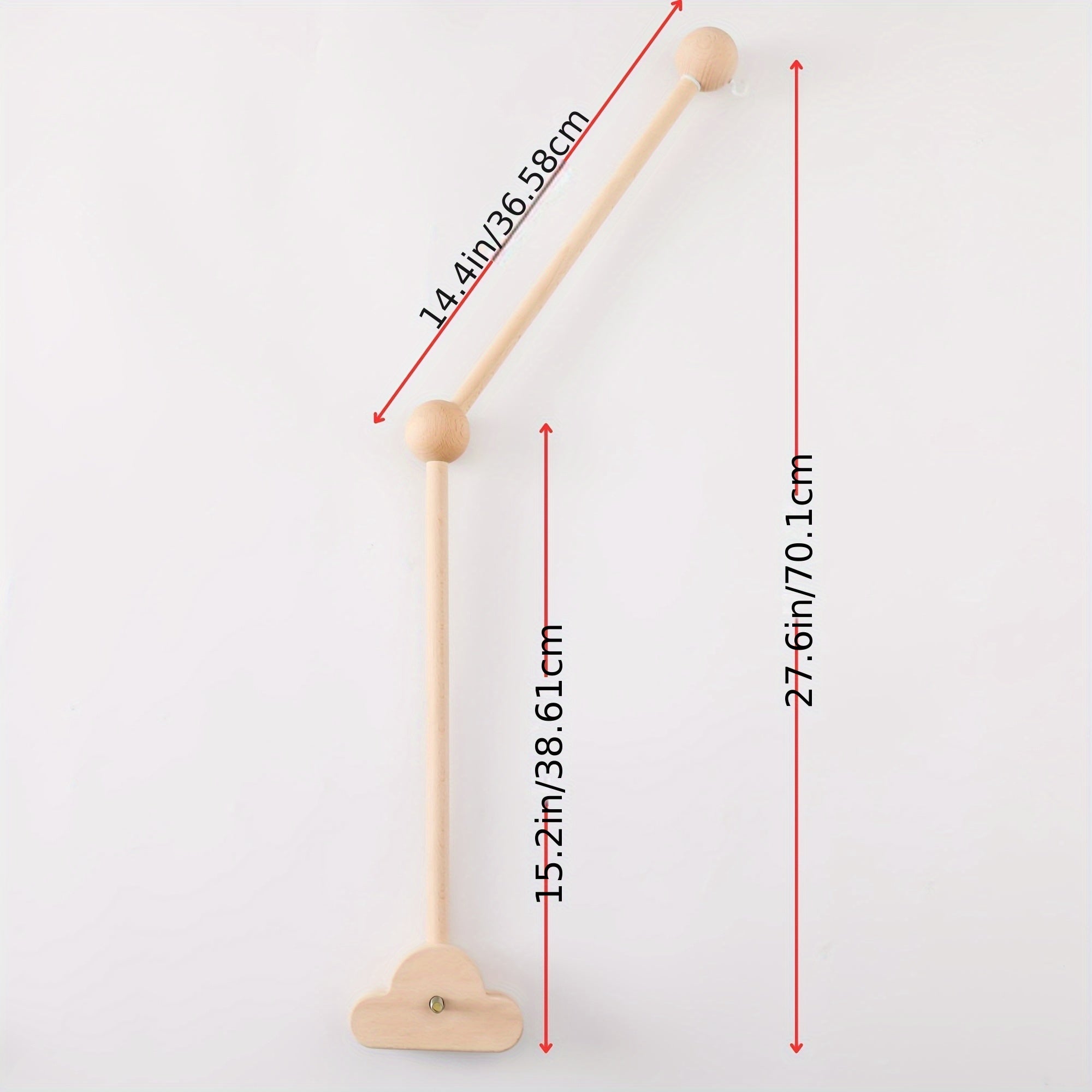 Verstelbare Houten Wolken Babybed Mobiele Arm Houder | Licht Geel, Verwijderbaar Babybed Accessoire zonder Batterij