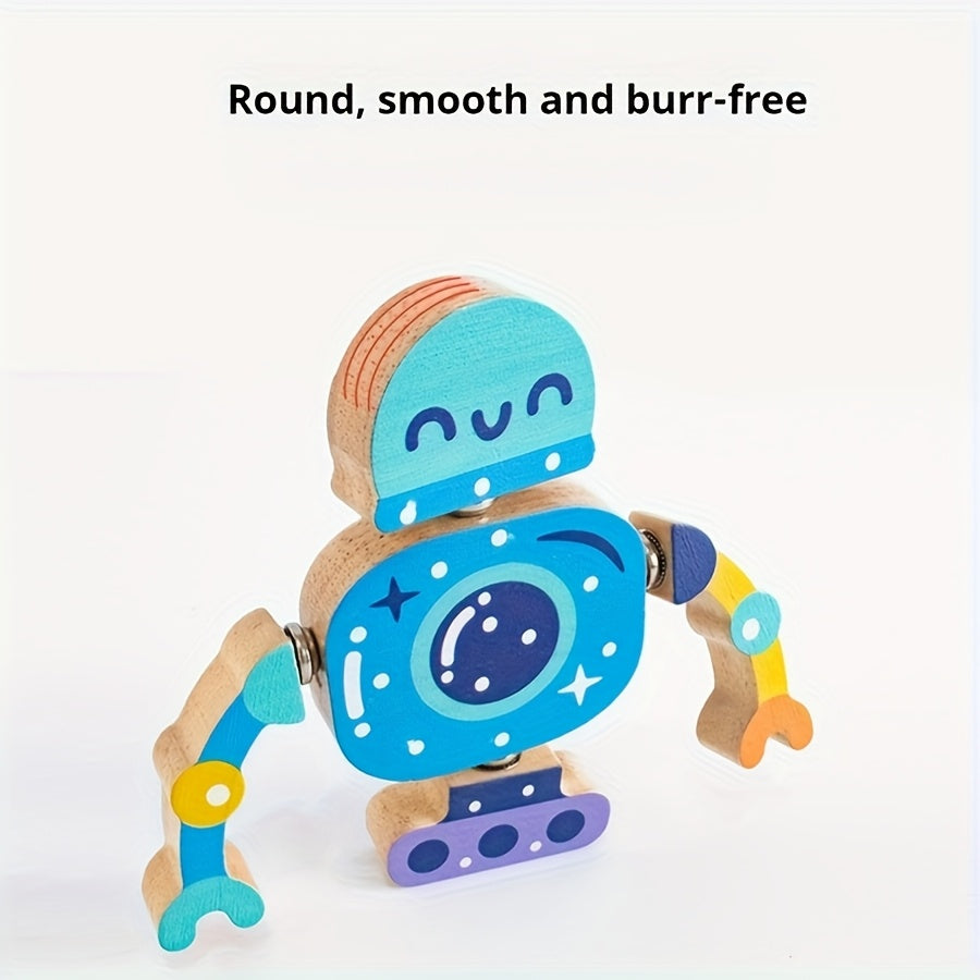 Houten Robot Bouwblokken | Educatieve 5-delige Puzzelset voor Kinderen