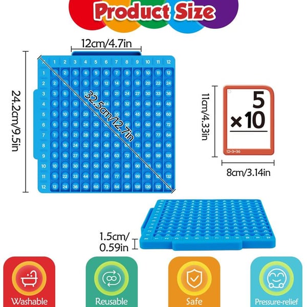 Math Flash Cards + Pop-It Rekenbord – Educatief Fidget Toy om Optellen, Aftrekken, Vermenigvuldigen & Delen te Leren – Wiskunde Speelgoed vanaf 6 Jaar