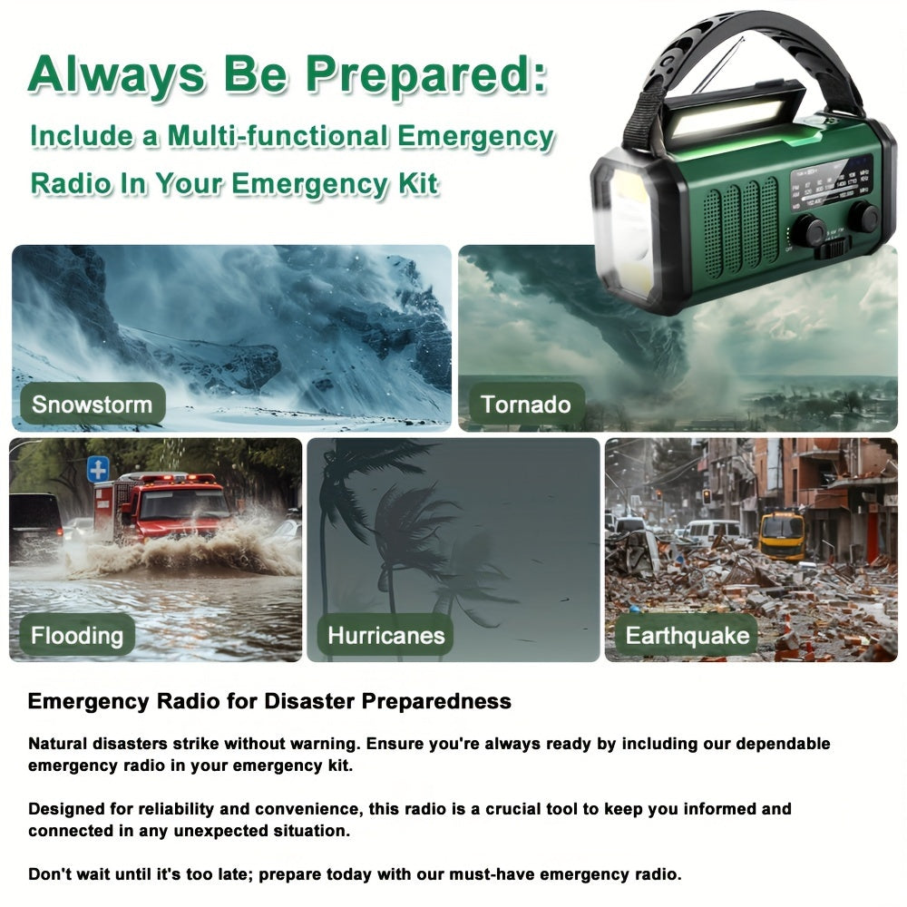 10000mAh Noodradio – Zonne-energie, Hand Crank, AM/FM, SOS Alarm & Telefoonoplader
