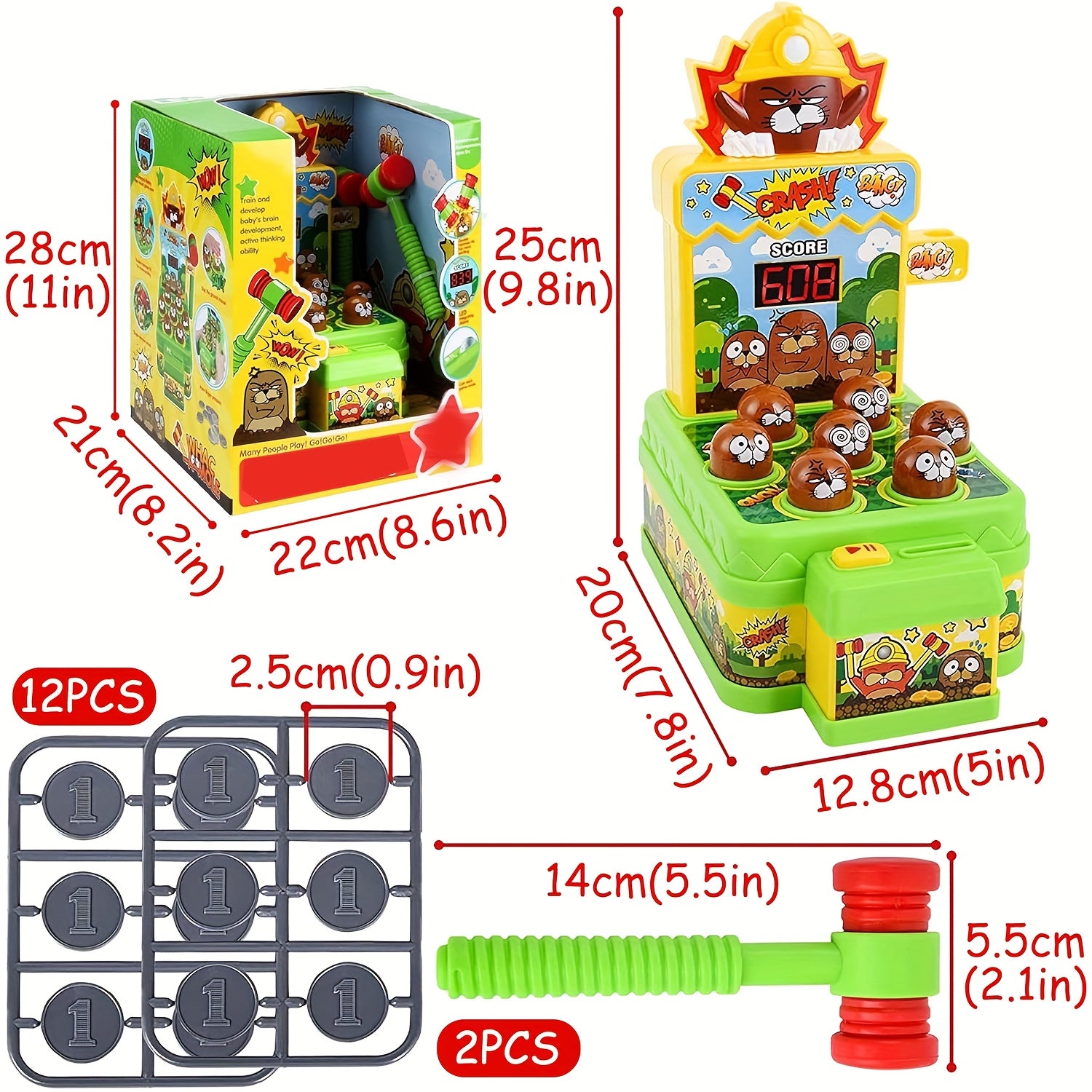 Whack-A-Mole Spel met 2 Hamers | Elektronisch Mini Arcade Speelgoed, Muzikaal Klopspel, Educatief Cadeau voor Kinderen 3-6+ Jaar