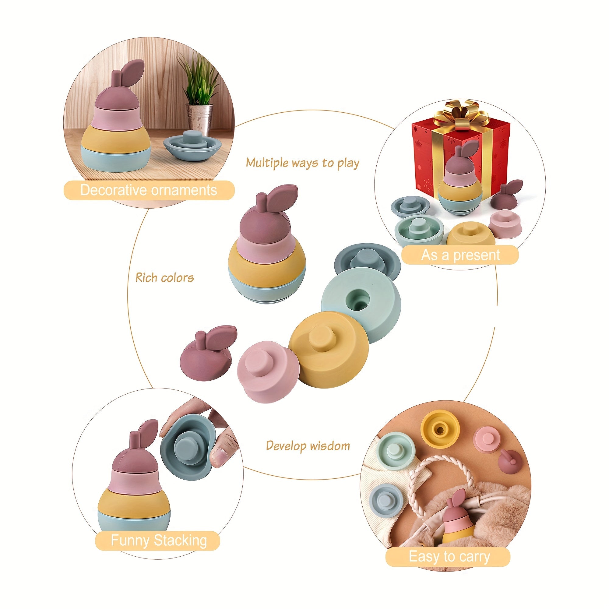 Siliconen Stapel Speelgoed | BPA-vrije Baby Bouwblokken | Bijtspeeltjes & Educatief Cadeau voor Halloween, Kerst & Thanksgiving