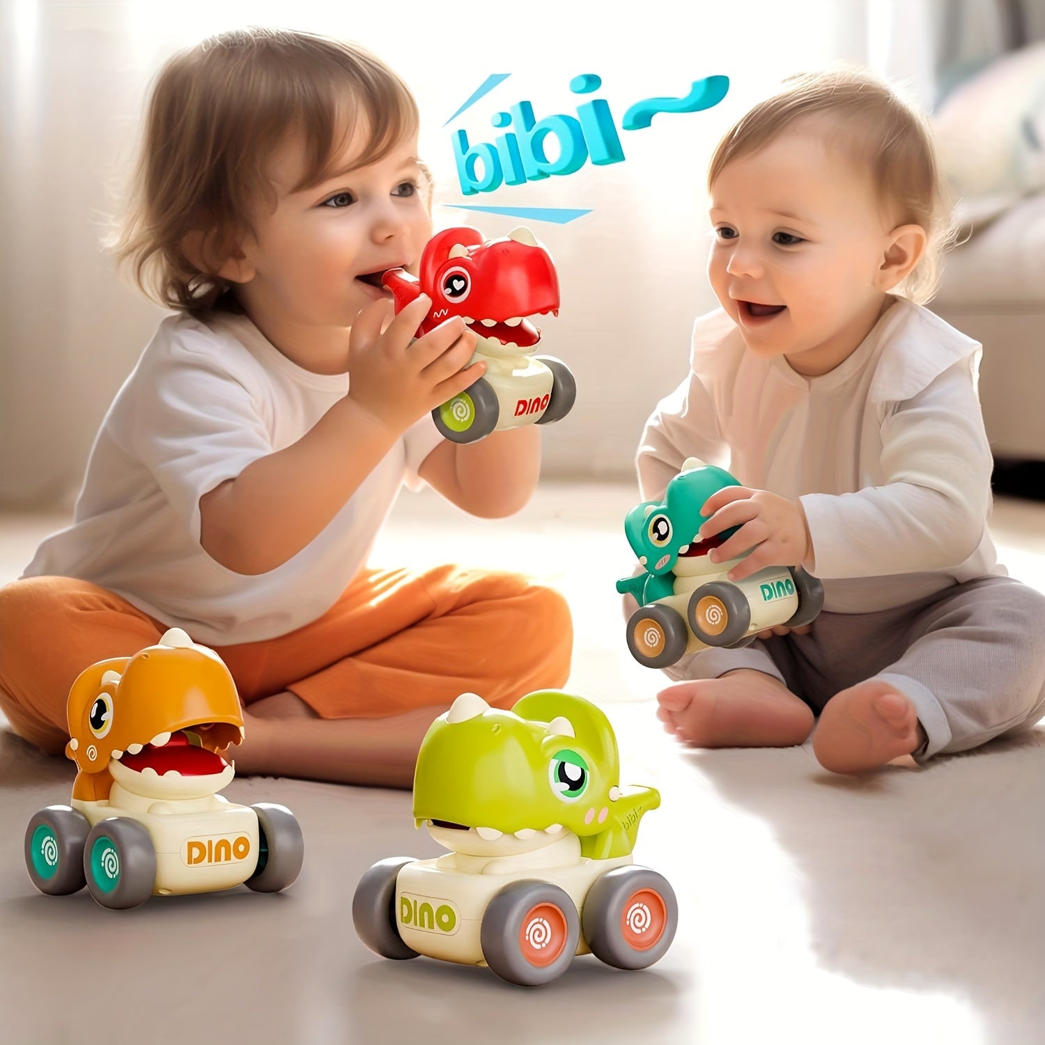 4-Delige Dinosaurus Inertie Speelgoedauto Set | Handmatig Geduwde Educatieve Auto’s voor Peuters