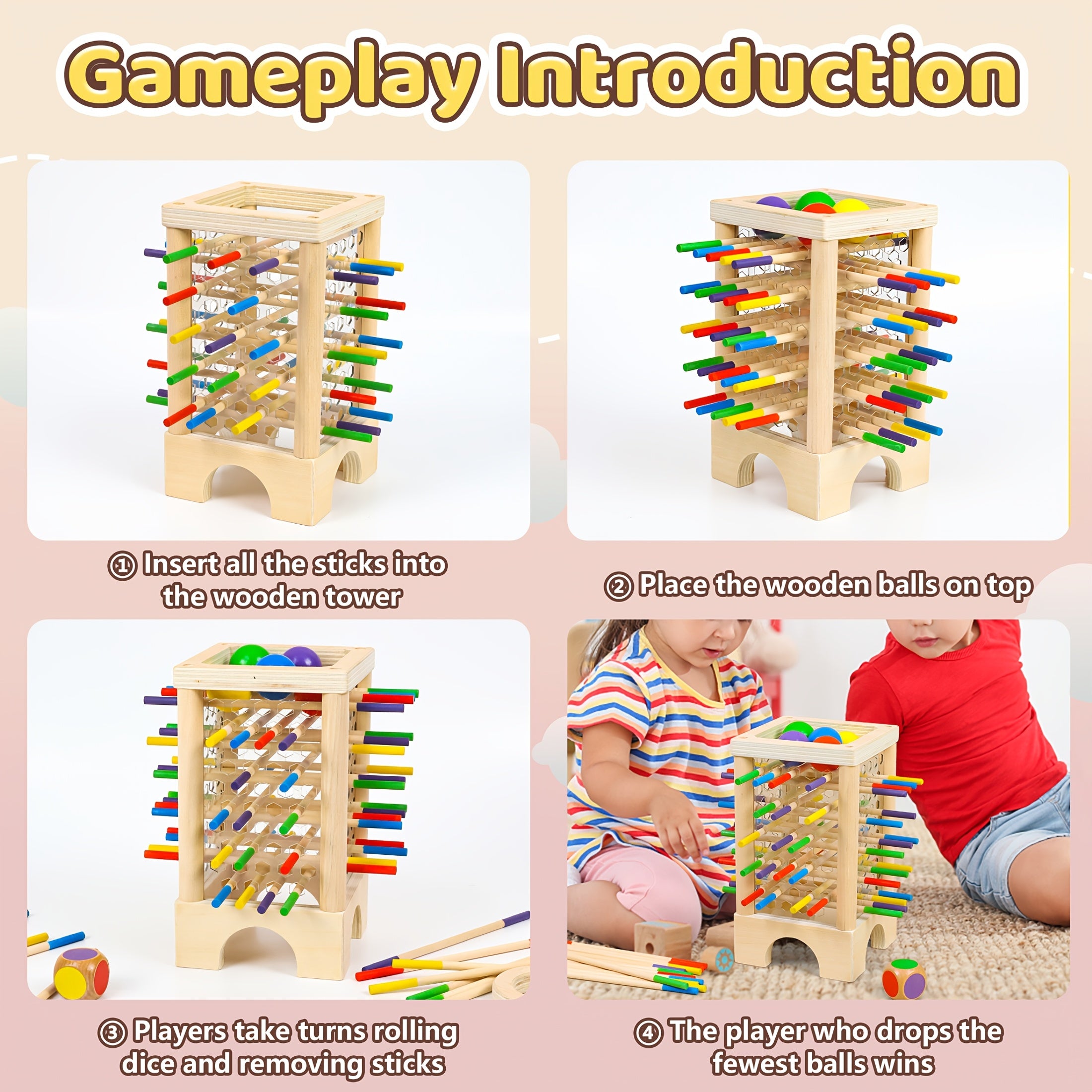 Houten Stok- en Ballenspel | Educatief Strategiespel voor Gezin (3+ Jaar)