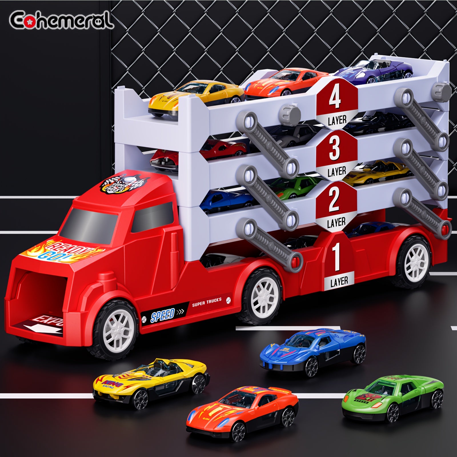 Brandweer Auto met Transformerende Racebaan | Inertiële Mini Auto's & Tracks | Rood Cadeau Speelgoed voor Verjaardag & Kerst | Raceplezier