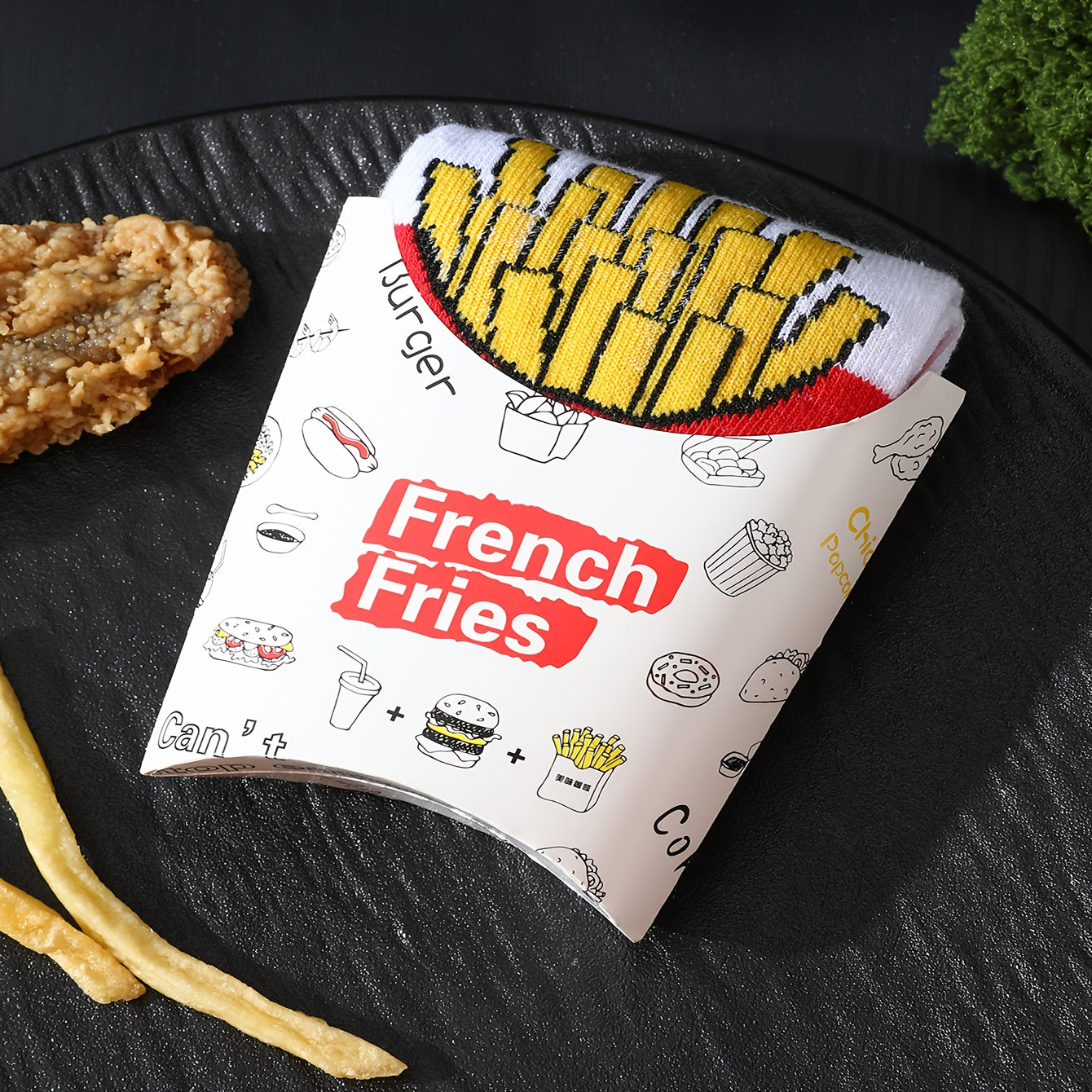 Heren Sokken met Franse Friet Print – Comfortabel, Ademend en Creatief Cadeau