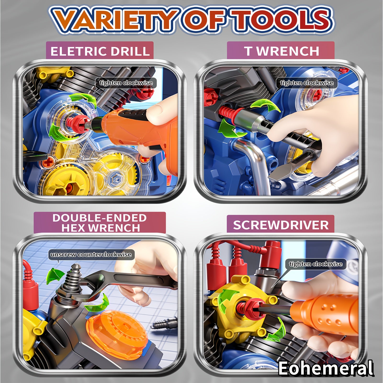 Kinder Speelgoed Motoren | Gesimuleerde motoren, rollenspel en reparatie, perfect cadeau