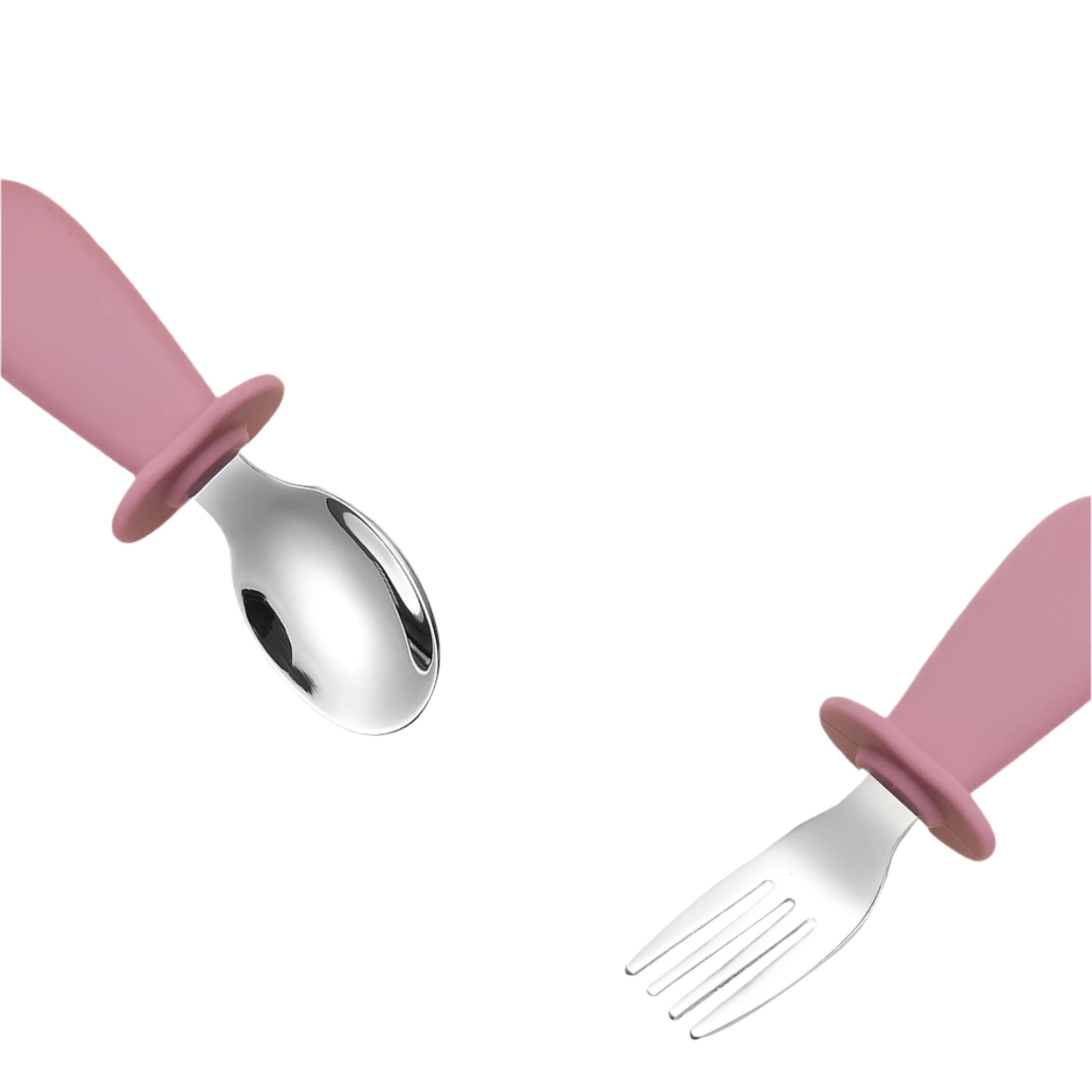 3-delige Rvs Lepel Vork Mes Set met Silicone Handvatten, Zachte Randen, Comfortabele Eetbestek voor Baby's