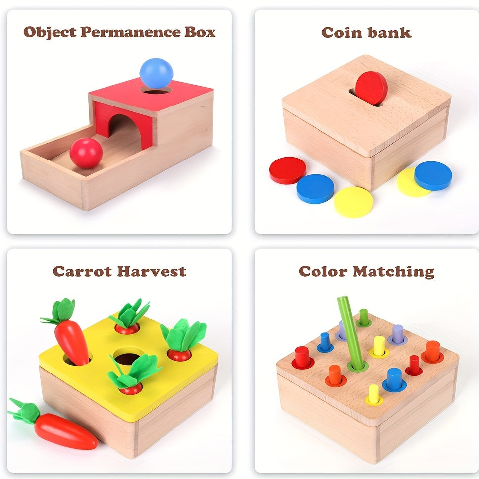 4-in-1 Montessori Speelgoedset | Objectbox en Kleuren Sorteer Spel voor Kinderen