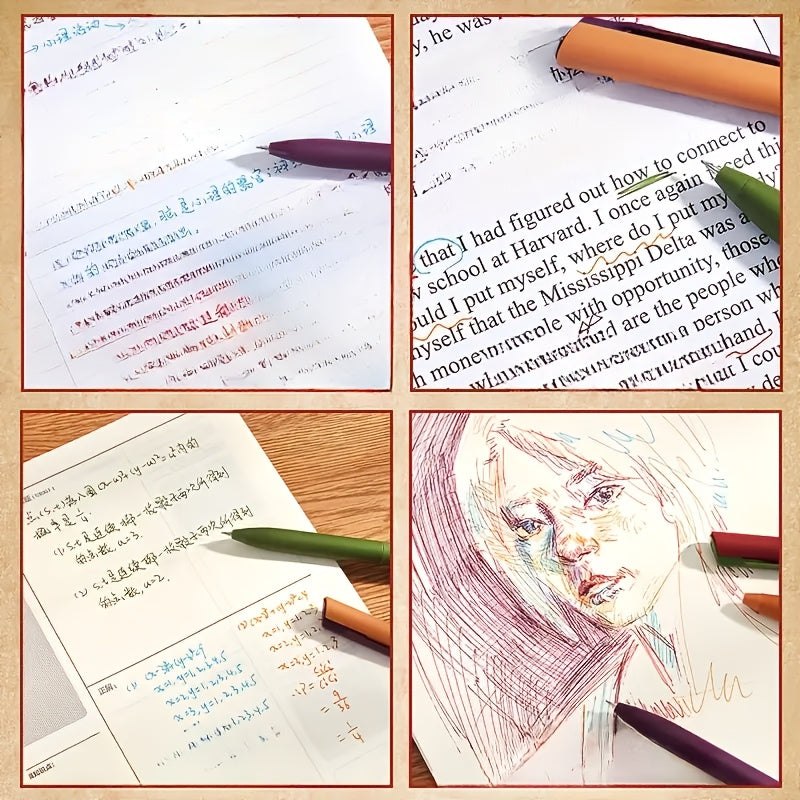 6-Delige Vintage Gelpennen Set | 0.5mm Sneldrogende Fijnschrijvers – Voor Notities, Tekenen & Schoolgebruik