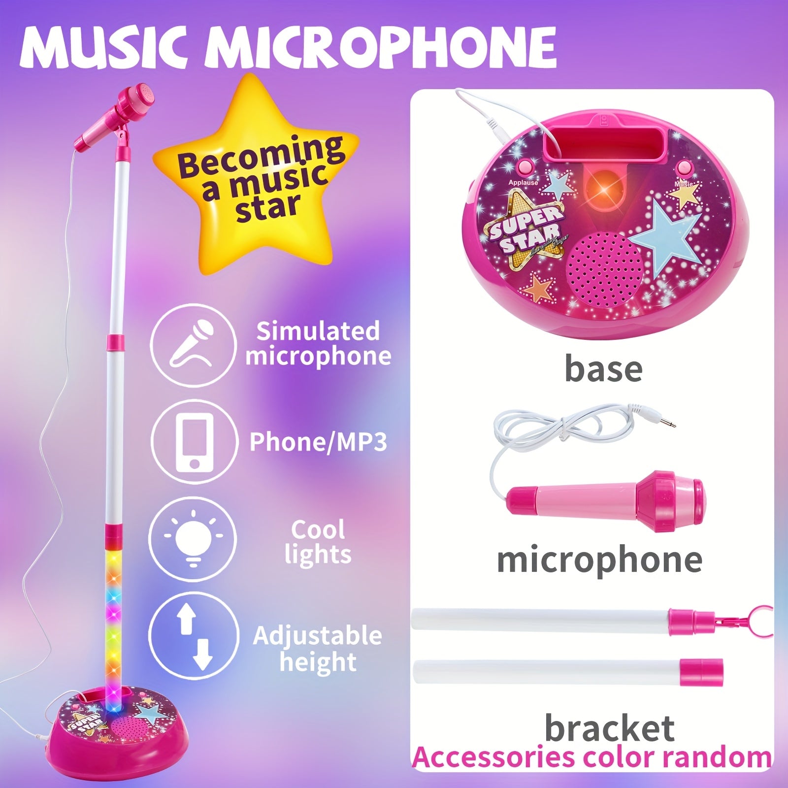 Karaoke Speelgoedset met Microfoon & Lichtshow – Verstelbare Standaard voor Kinderen 3+ Jaar
