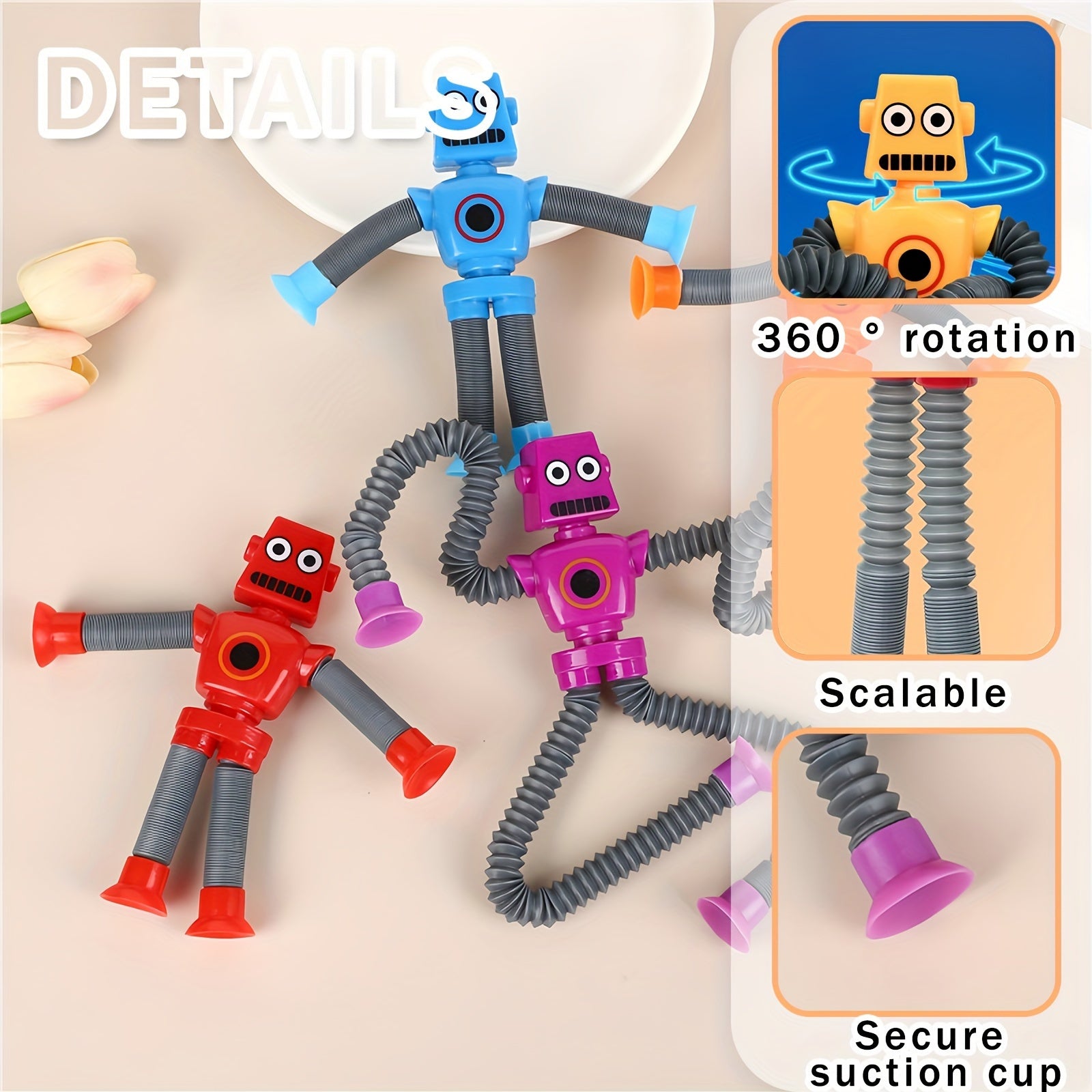 12x Uitrekbare Robot Speeltjes | Met Zuignap | Sensorisch Fidget Speelgoed
