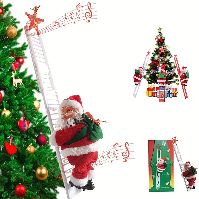 Klimmende Muzikale Kerstman met Cadeauzak - Perfecte Decoratie voor Kerstbomen & Feesten
