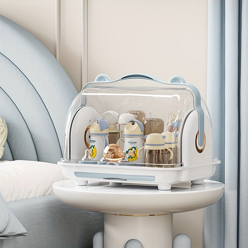 Opbergdoos voor op het bureau met deksel | Stofbestendig flessenrek met afvoer voor babyservies